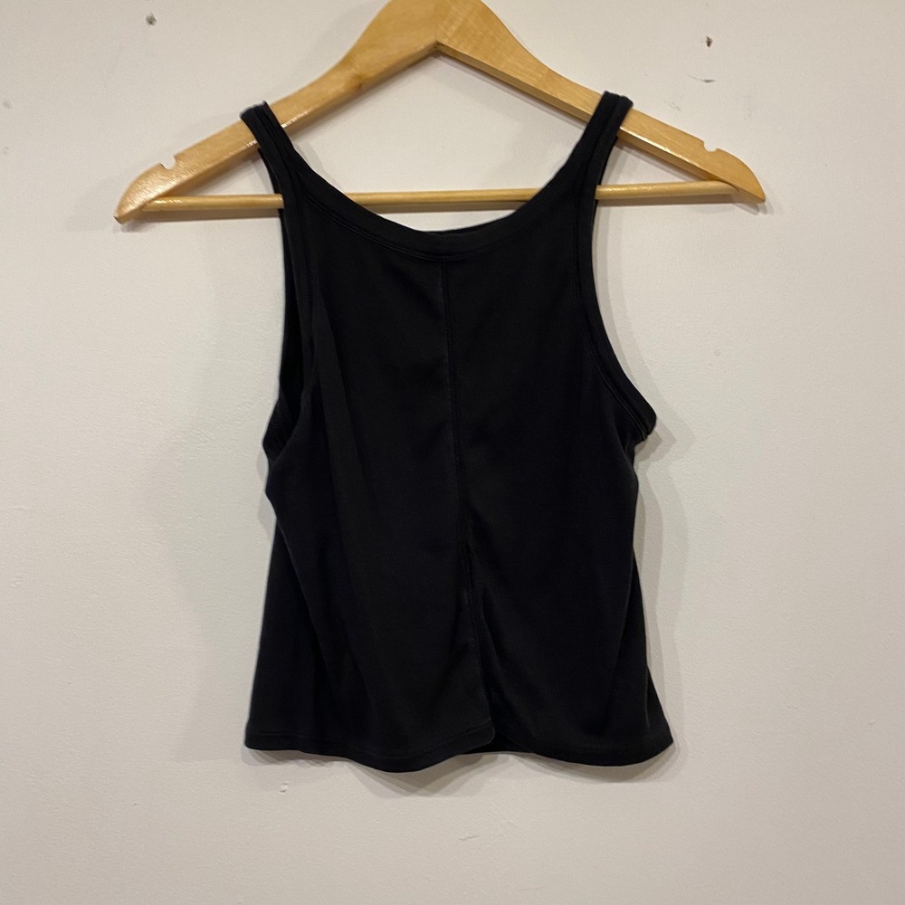 Everlane Womens Black Ribbed Tank Top High Neck Sleeveless Crop Top Medium